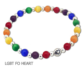 Rainbow LGBT stretch bracelet with pewter heart bead