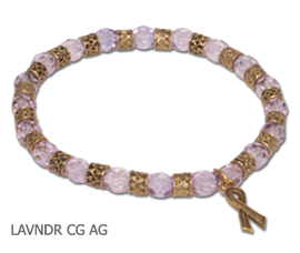 Hodgkin’s Lymphoma Awareness bracelet with faceted lavender beads and antique gold Awareness ribbon