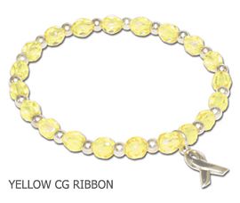 Liver Cancer Awareness bracelet with faceted yellow beads and sterling silver awareness ribbon