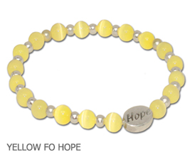 Bladder Disease Awareness bracelet with yellow fiber optic beads and sterling silver Hope bead