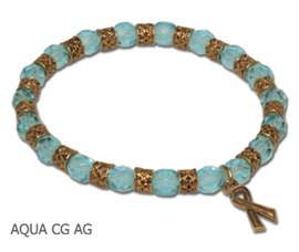 Antique Gold Thyroid Cancer Czech Glass Awareness bracelets with antique gold Awareness ribbon