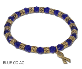 Arthritis Awareness bracelet with faceted blue Czech glass beads and antique gold Awareness ribbon