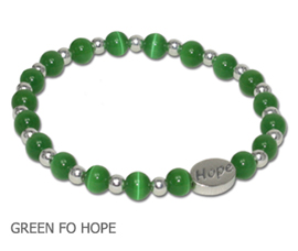 Mental Health Awareness bracelet with gray Cat’s Eye beads and sterling silver Hope bead