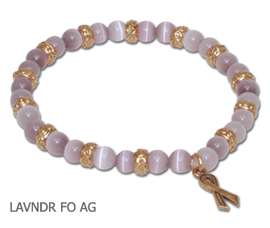 Hodgkin’s Lymphoma Awareness bracelet lavender round beads and antique gold Awareness ribbon