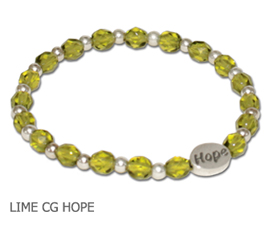 Lyme Disease Awareness bracelet with Lime green glass beads and sterling silver Hope bead