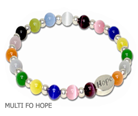 Multiple Cancer awareness bracelet with multi-colored beads and sterling silver Hope bead
