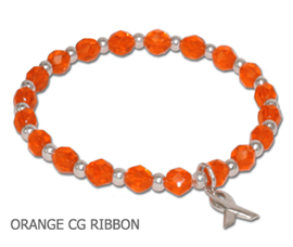Leukemia Awareness bracelet with orange Czech glass and sterling silver awareness ribbon