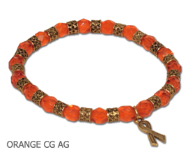 Leukemia Awareness bracelet with faceted orange beads and antique gold Awareness ribbon