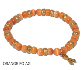 Multiple Sclerosis Awareness bracelet round orange beads and antique gold Awareness ribbon