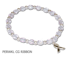 Esophageal Cancer Awareness bracelet with periwinkle beads and sterling silver awareness ribbon