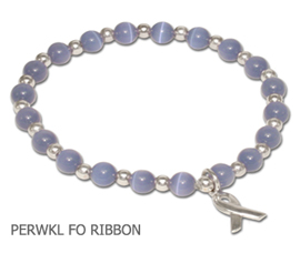 Stomach Cancer Awareness bracelet with periwinkle beads and sterling silver awareness ribbon