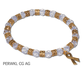 Esophageal Cancer Awareness bracelet with periwinkle beads and antique gold Awareness ribbon