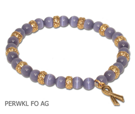 Stomach Cancer Awareness bracelet with periwinkle beads and antique gold Awareness ribbon