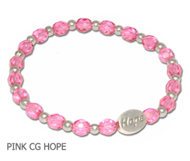 Breast Cancer Awareness bracelet with opaque pink and white fiber optic beads with sterling silver awareness ribbon