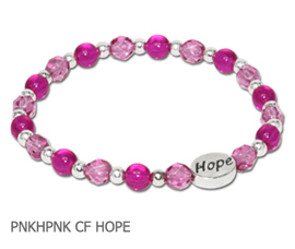 Inflammatory Breast Cancer awareness bracelet with hot pink and pink glass beads and sterling silver Hope bead