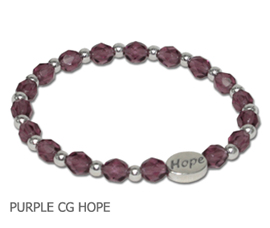 Alzheimer’s Awareness bracelet with faceted purple beads and sterling silver Hope bead