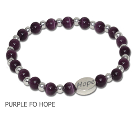 Domestic Violence Awareness bracelet purple fiber optic beads and sterling silver Hope bead