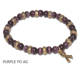 Lupus Awareness bracelet with round purple beads and antique gold Awareness ribbon