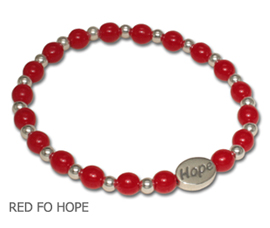 AIDS Awareness bracelet with round opaque red glass beads with sterling silver Hope bead