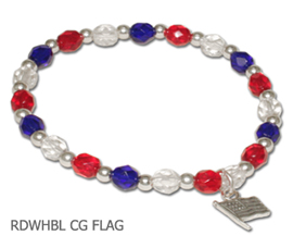 Patriotic Awareness bracelet with sterling silver Flag charm