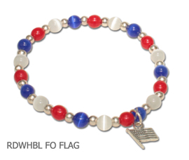 Political fundraiser awareness bracelet with cat’s eye beads and sterling silver Flag charm