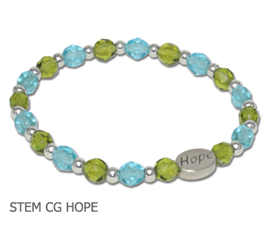 Stem Cell Donation Awareness bracelet with aqua and lime faceted beads and sterling silver Hope bead