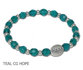 Reproductive Cancer Awareness bracelet with teal Czech glass beads and sterling silver Hope bead
