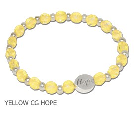 Liver Disease Awareness bracelet with faceted yellow Czech beads and sterling silver Hope bead