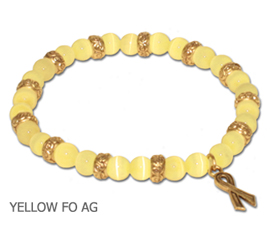 Spina Bifida Awareness bracelet with yellow fiber optic beads and antique gold Awareness ribbon