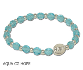 Thyroid Cancer awareness bracelet with aqua Czech glass and sterling silver Hope bead
