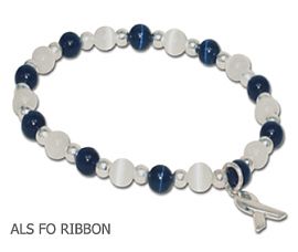 Amyotrophic Lateral Sclerosis Awareness bracelet with faceted navy blue and clear glass beads and sterling silver Hope bead
