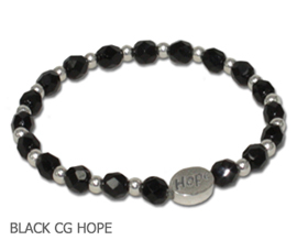 Skin Cancer awareness bracelet with jet-black Czech glass and sterling silver Hope bead