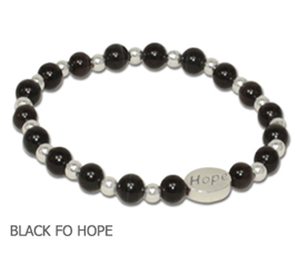 Melanoma awareness bracelet with black fiber optic beads and sterling silver Hope bead