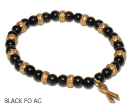 Skin Cancer Awareness bracelets black fiber optic beads and antique gold Awareness ribbon
