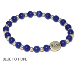 Colon/Rectal Cancer awareness bracelet with blue fiber optic beads and sterling silver Hope bead