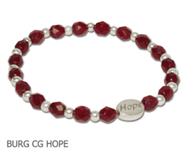 Polio Survivors awareness bracelet with burgundy Czech glass beads and sterling silver Hope bead
