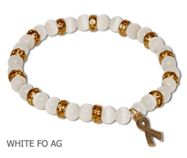 Scoliosis Awareness bracelet with opaque white fiber optic beads with antique gold Awareness ribbon