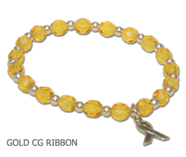 Childhood Cancer awareness bracelet with amber Czech glass beads and sterling silver awareness ribbon