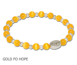 Childhood Cancer awareness bracelet with golden yellow round beads and sterling silver Hope bead