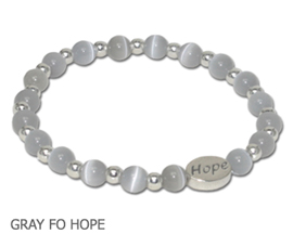 Diabetes Awareness bracelet with gray round glass beads and sterling silver Hope bead
