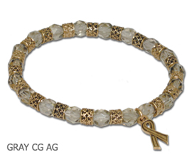 Asthma Awareness bracelet with faceted gray glass beads and antique gold Awareness ribbon